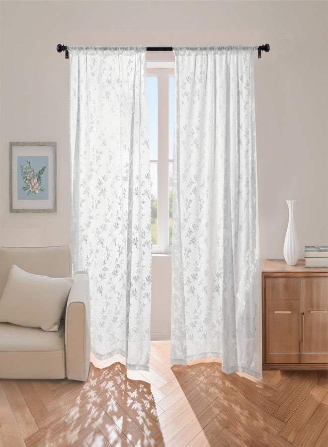 WdFour Semi-Sheer Lace Curtains for Living Room & Dining Room, Rod Pocket Vintage Sheer Drapes, Filter Sunlight with Elegant Shadows, Soft Light & Privacy(White, 52" W x 84" L) - Image 1